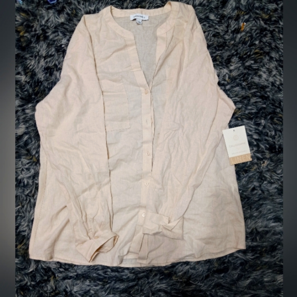 Calligraphie Cream Color Linen Button Up Shirt